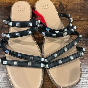 A New Day Black Studded Strappy Sandals